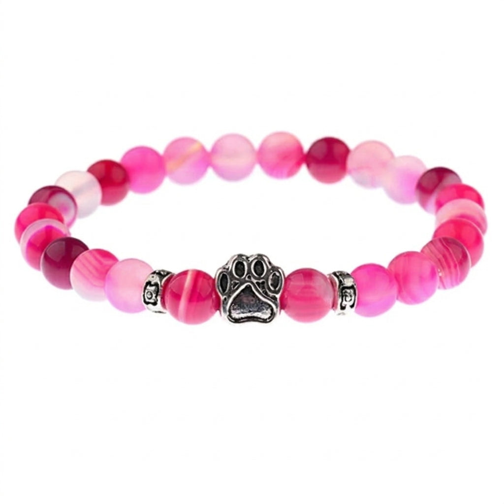 Pink Agate shelter bracelet with paw charm