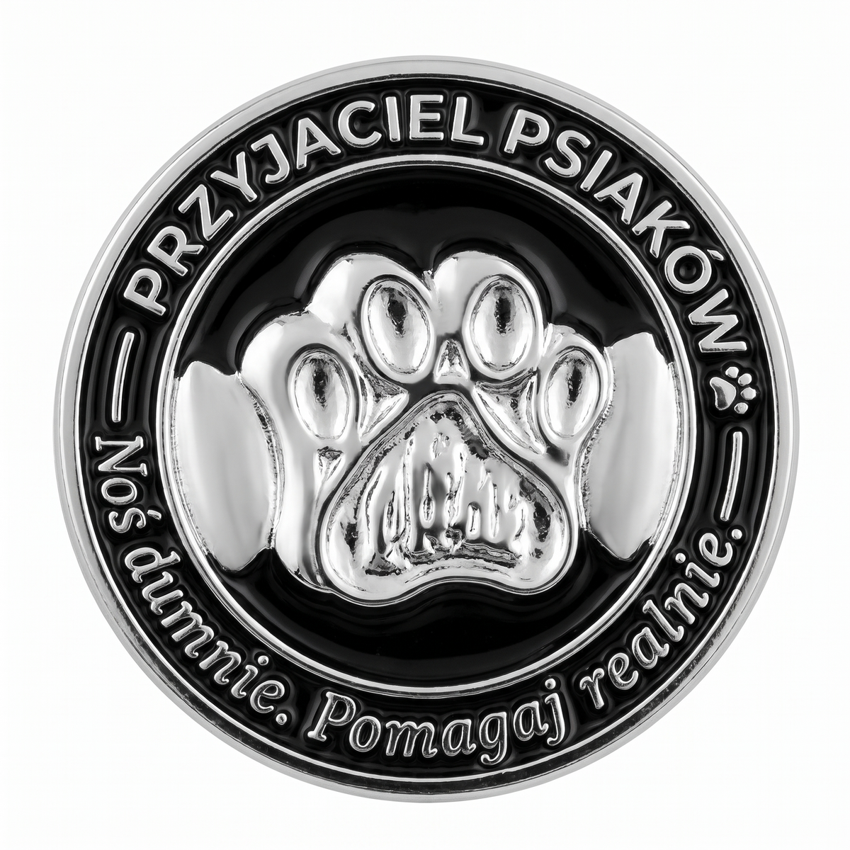 Friend of Shelter Dogs pin – black enamel with a silver 3D paw