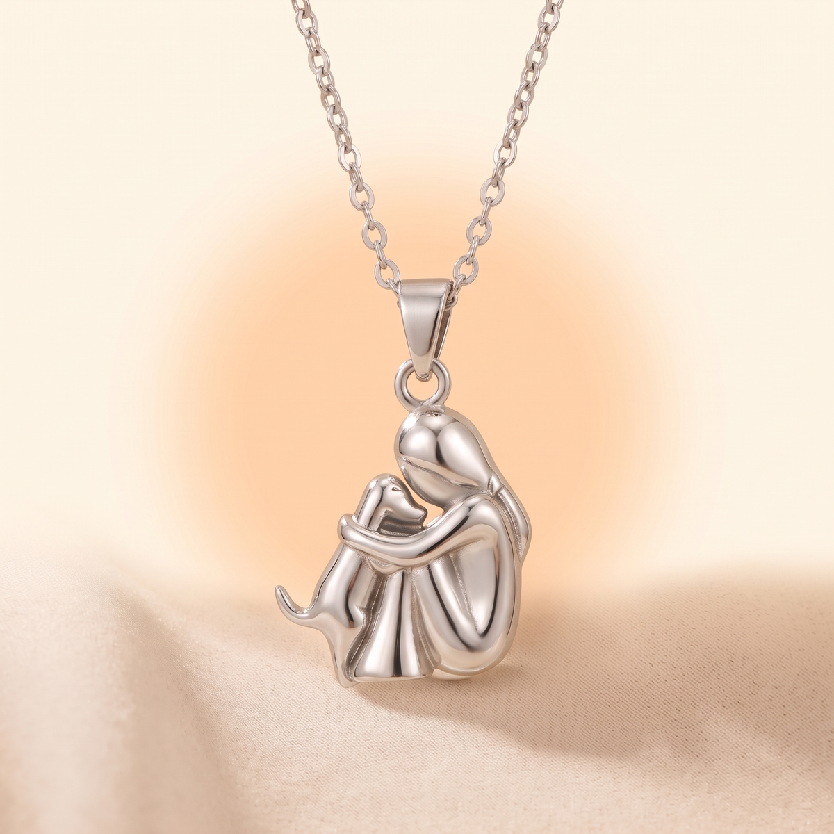 Eternal Hug necklace – Her & dog / All silver