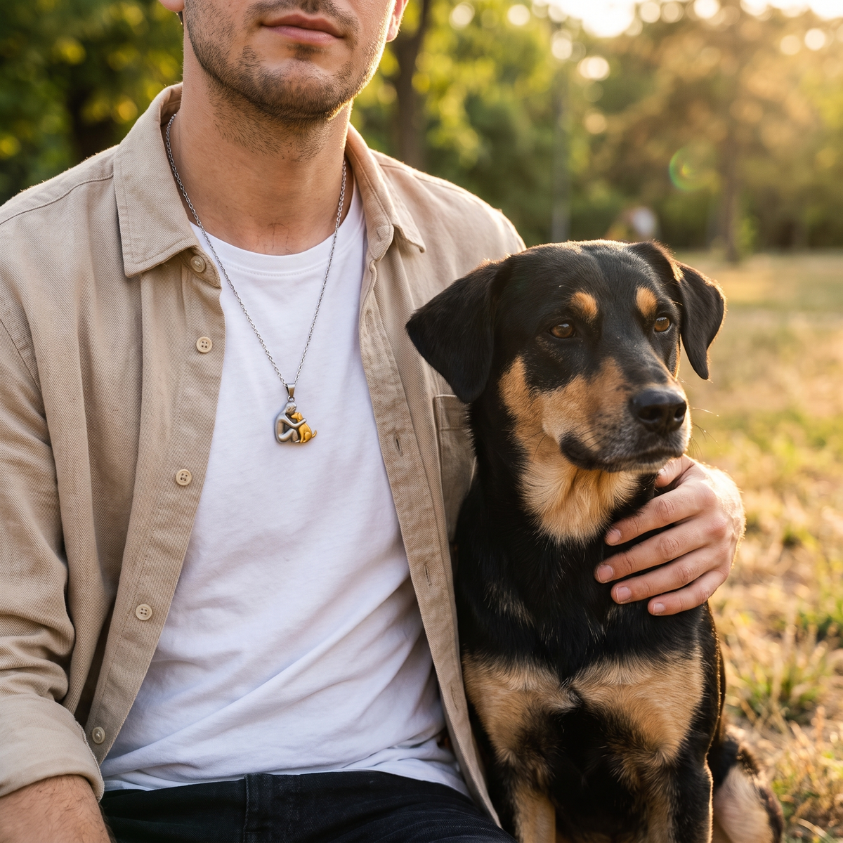 Eternal Hug necklace – person hugging their pet, view 8