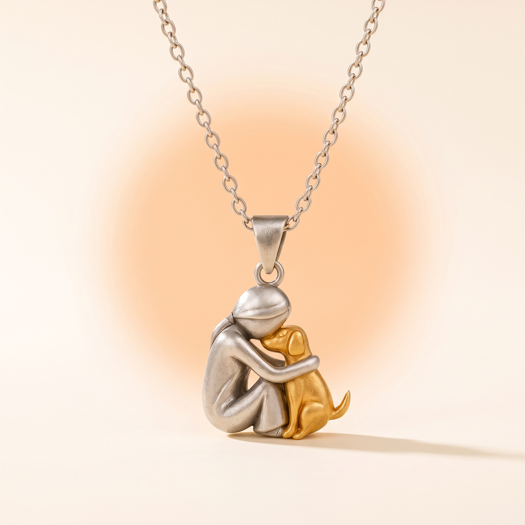 Eternal Hug necklace – Her & dog / Gold pet