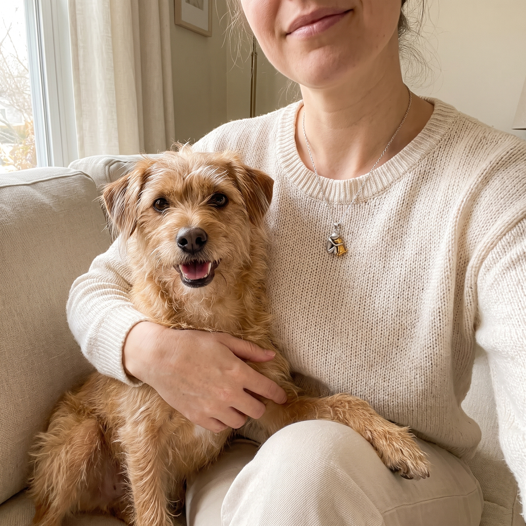 Eternal Hug necklace – person hugging their pet, view 3