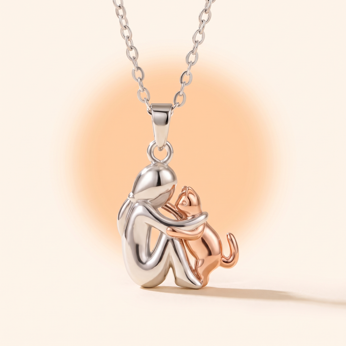 Eternal Hug necklace – Her & cat / Rose gold pet