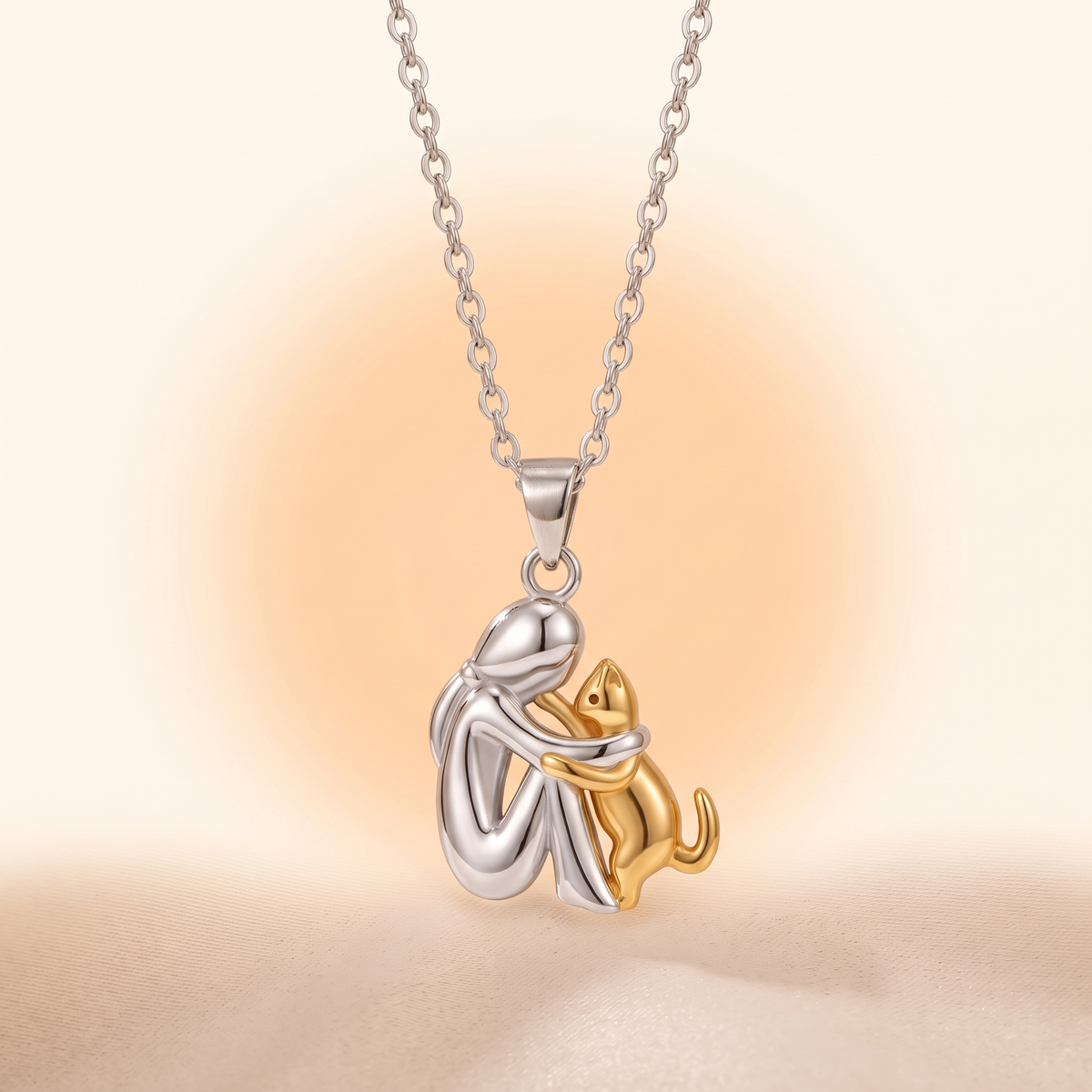 Eternal Hug necklace – Her & cat / Gold pet