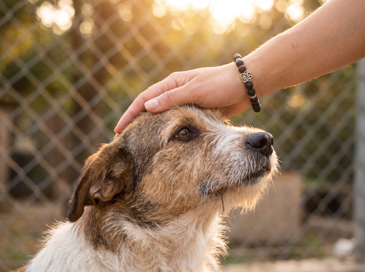 A bracelet with a paw charm and a dog