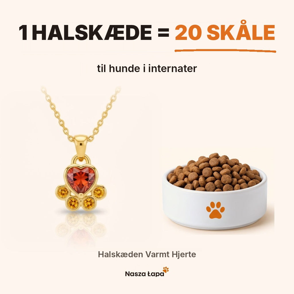 Halskæden Varmt Hjerte – 1 halskæde = 20 skåle til hunde i internater