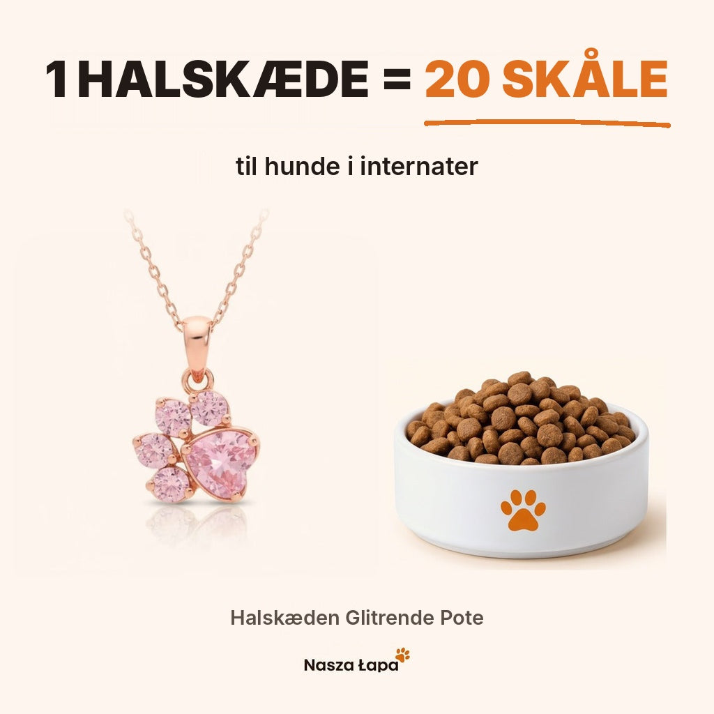 Halskæden Glitrende Pote – 1 halskæde = 20 skåle til hunde i internater