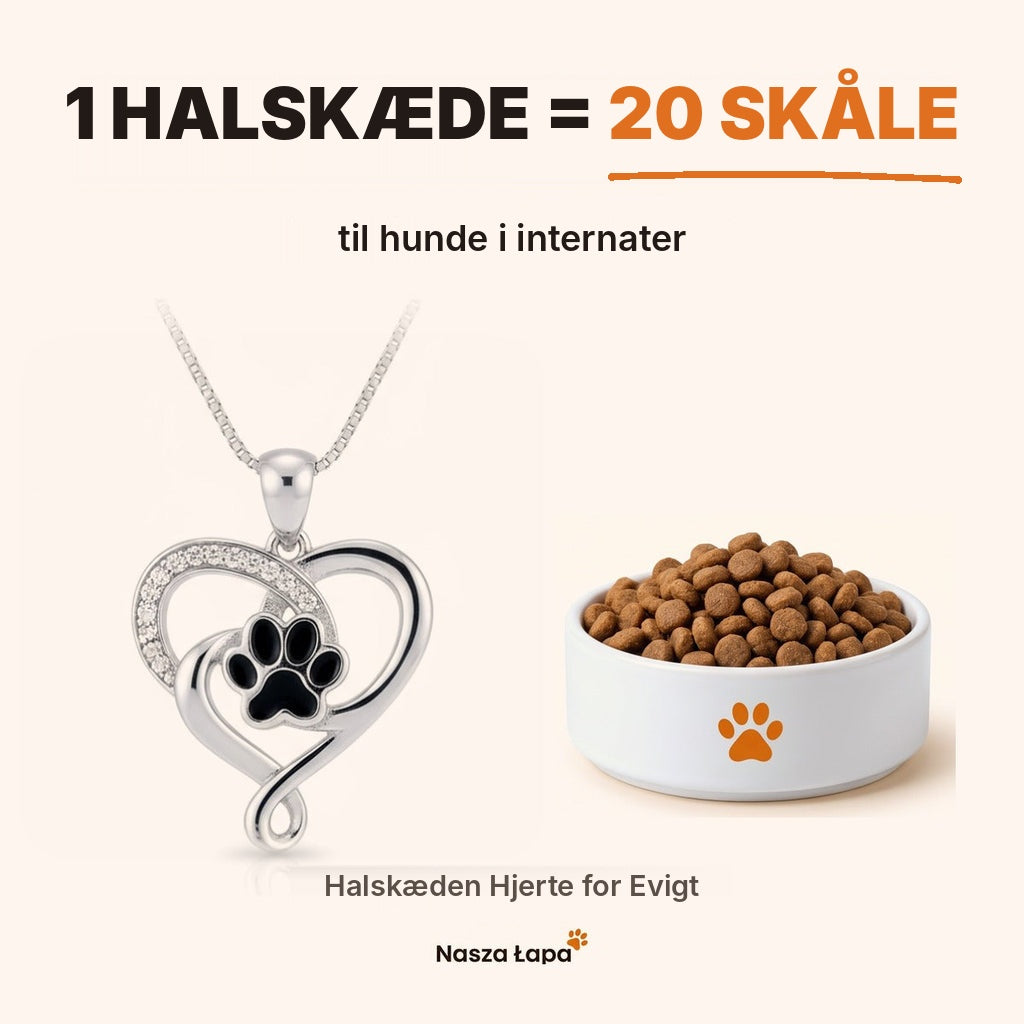 Halskæden Hjerte for Evigt – 1 halskæde = 20 skåle til hunde i internater