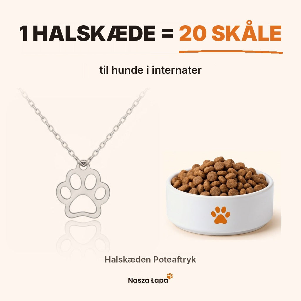 Halskæden Poteaftryk – 1 halskæde = 20 skåle til hunde i internater