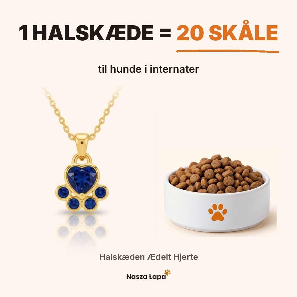 Halskæden Ædelt Hjerte – 1 halskæde = 20 skåle til hunde i internater