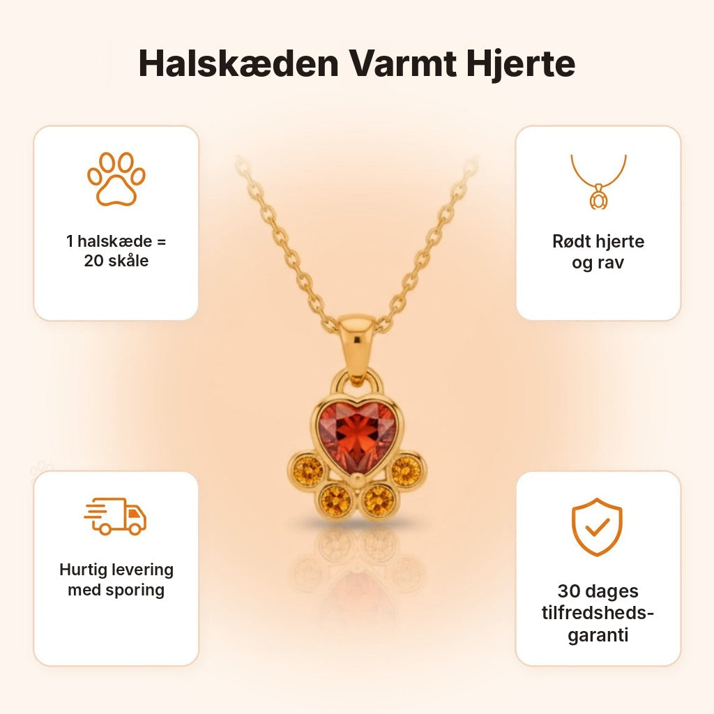 Halskæden Varmt Hjerte – fordele: 1 halskæde = 20 skåle, hurtig levering med sporing, 30 dages tilfredshedsgaranti