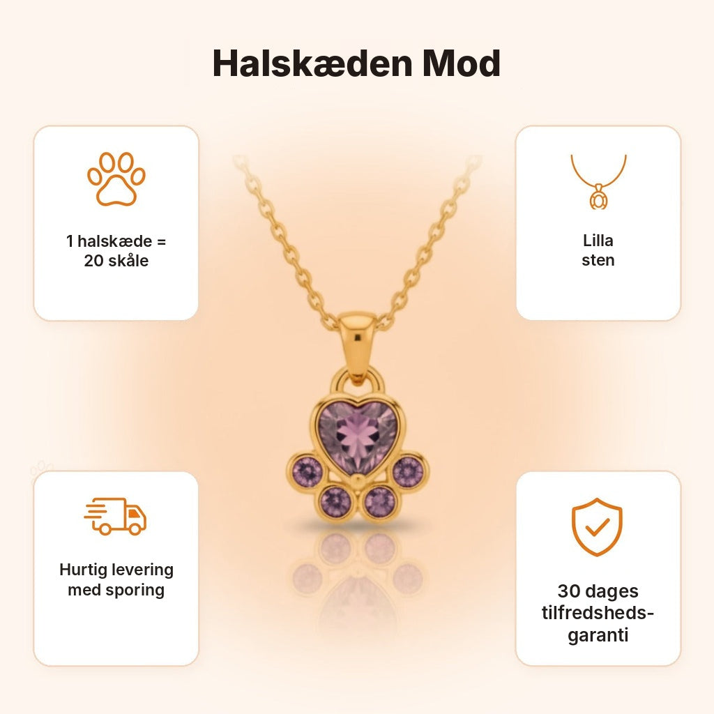Halskæden Mod – fordele: 1 halskæde = 20 skåle, hurtig levering med sporing, 30 dages tilfredshedsgaranti