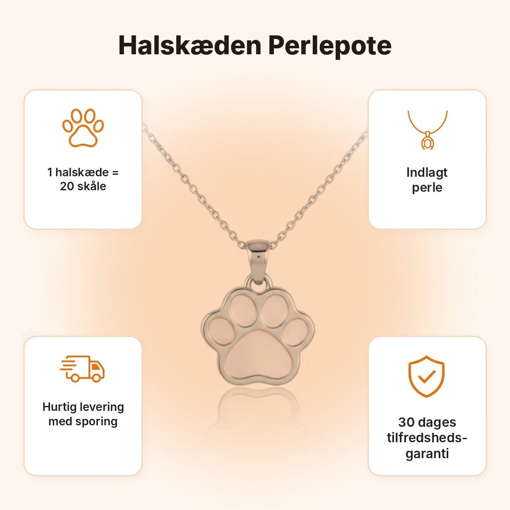 Halskæden Perlepote – fordele: 1 halskæde = 20 skåle, hurtig levering med sporing, 30 dages tilfredshedsgaranti
