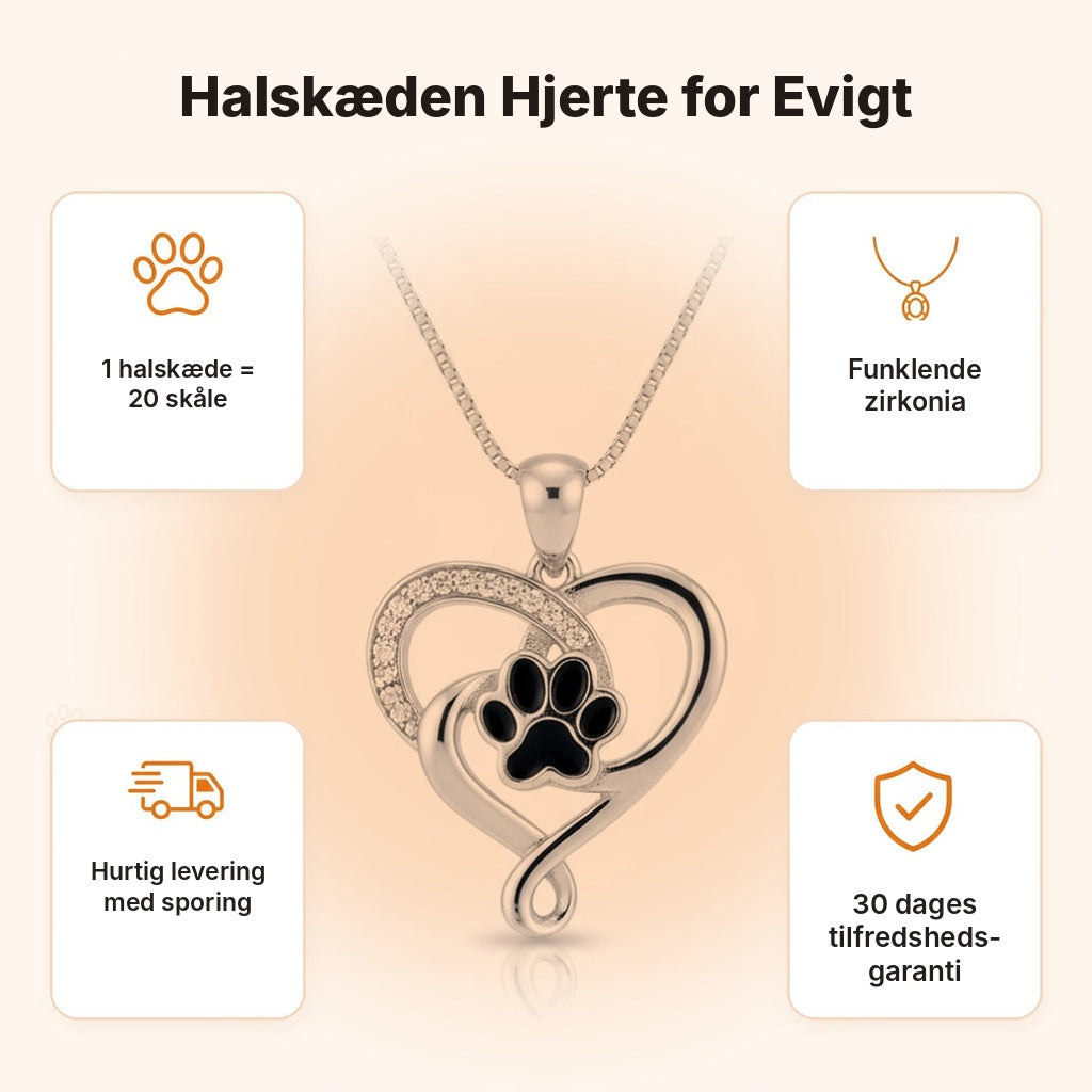 Halskæden Hjerte for Evigt – fordele: 1 halskæde = 20 skåle, hurtig levering med sporing, 30 dages tilfredshedsgaranti