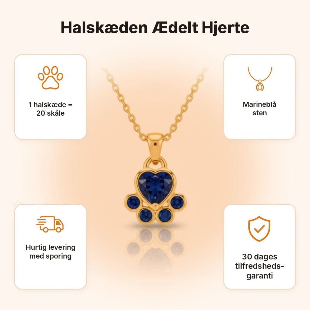 Halskæden Ædelt Hjerte – fordele: 1 halskæde = 20 skåle, hurtig levering med sporing, 30 dages tilfredshedsgaranti