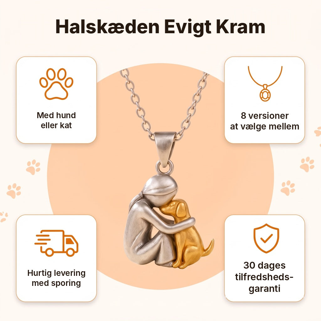 Halskæden Evigt Kram – fordele: 1 halskæde = 20 skåle, hurtig levering med sporing, 30 dages tilfredshedsgaranti