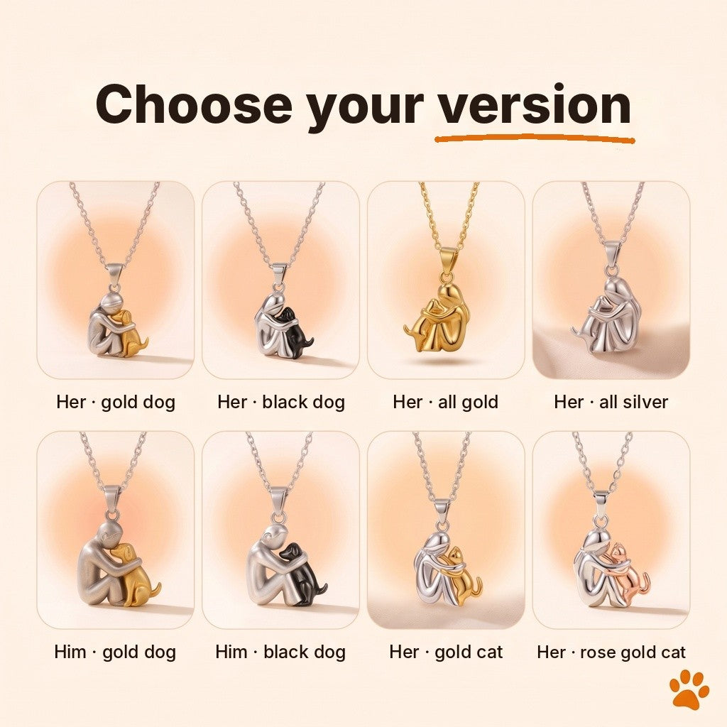 Eternal Hug necklace – choose your version: 8 variants with a dog or a cat