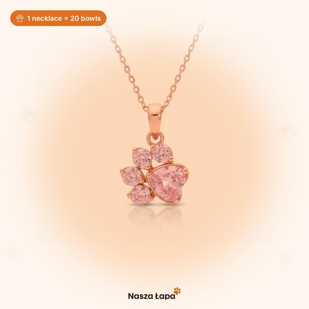 Sparkling Paw necklace – rose gold – 1 necklace = 20 bowls for shelter dogs