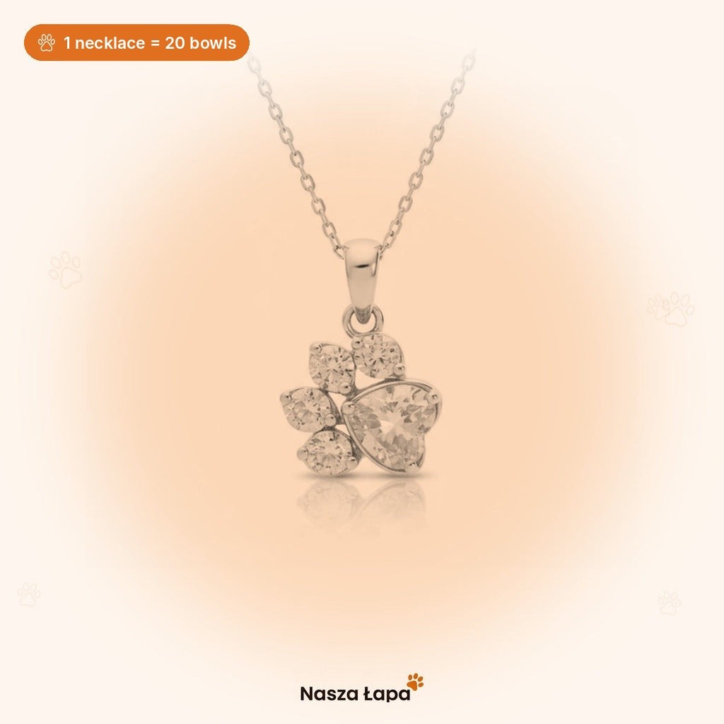 Sparkling Paw necklace – silver – 1 necklace = 20 bowls for shelter dogs