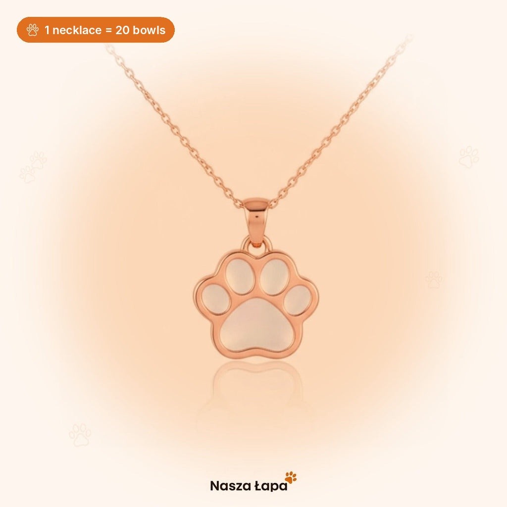 Pearl Paw necklace – rose gold – 1 necklace = 20 bowls for shelter dogs