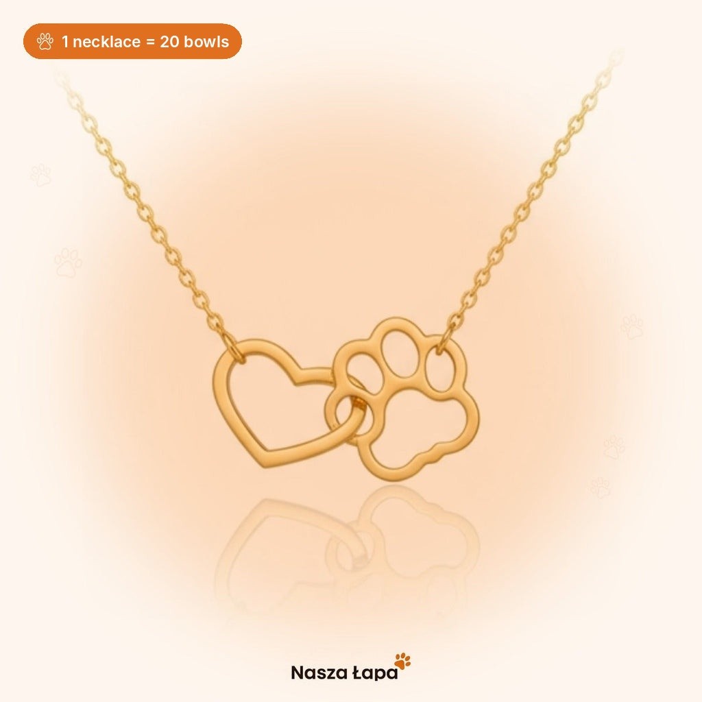 Linked Hearts paw necklace – gold – 1 necklace = 20 bowls for shelter dogs