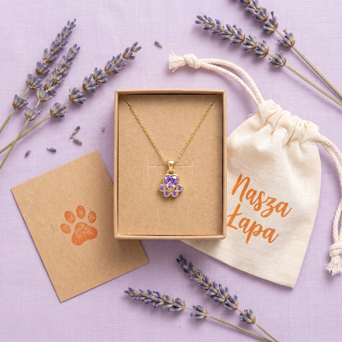 Courage paw necklace – gift-ready in a cotton pouch