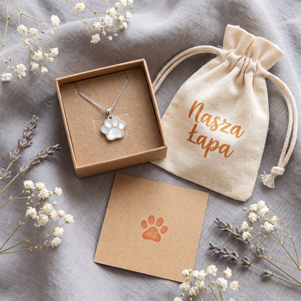 Pearl Paw necklace – gift-ready in a cotton pouch