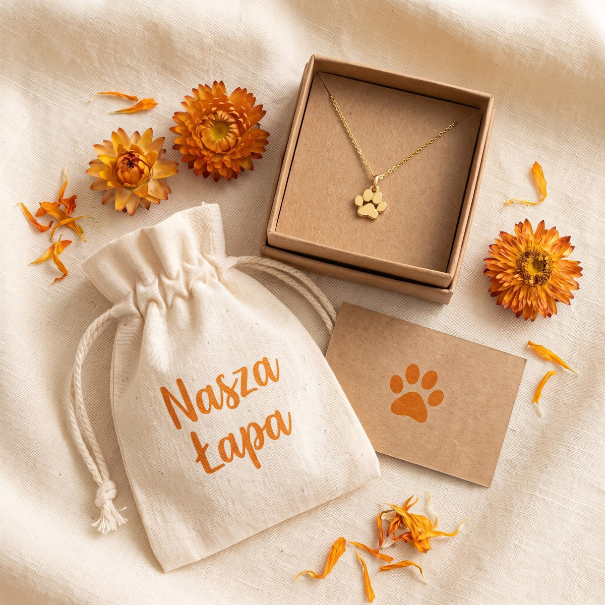 Hope paw necklace – gift-ready in a cotton pouch