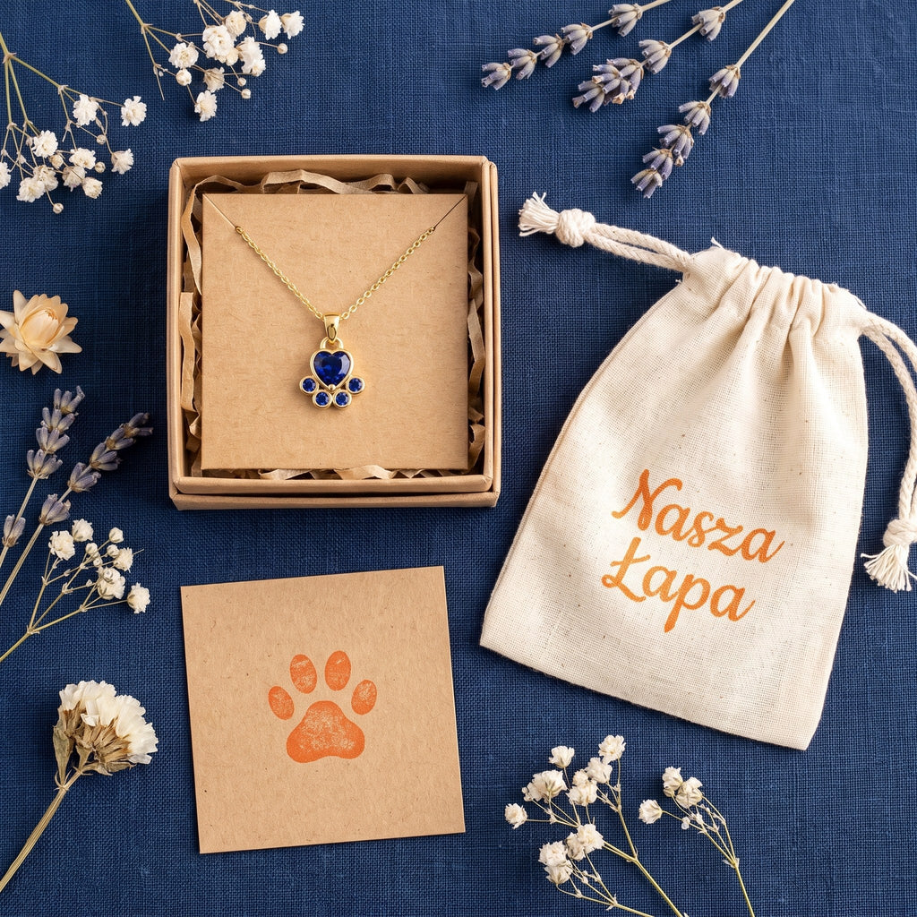 Noble Heart paw necklace – gift-ready in a cotton pouch