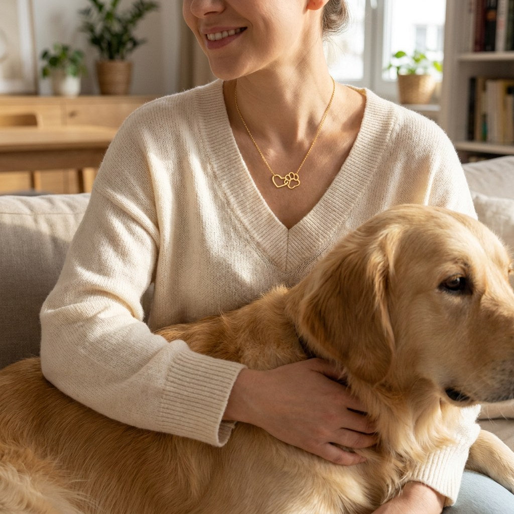 Linked Hearts paw necklace – worn